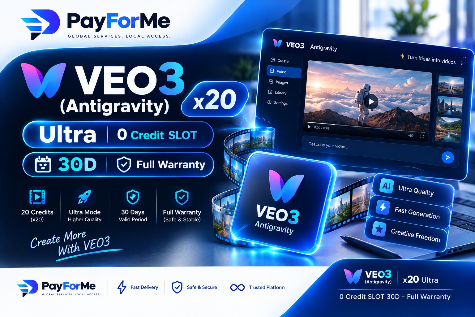 VEO3 (Antigravity )x20 Ultra 0 credit SLOT 30D - full warranty